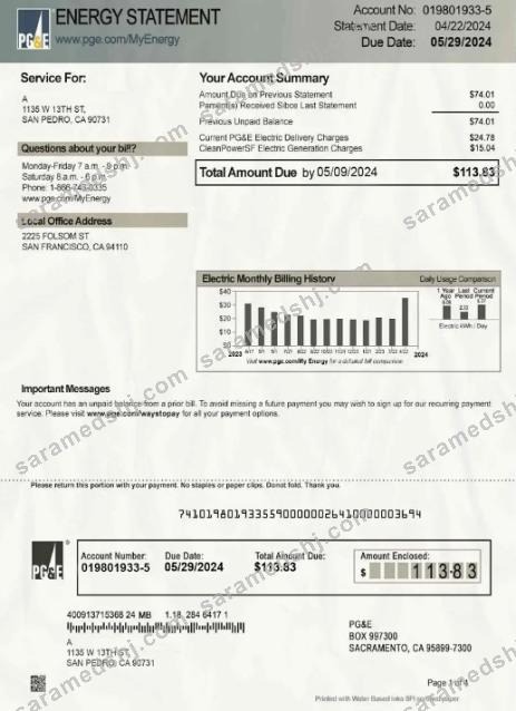 Canada PG&E energy bill